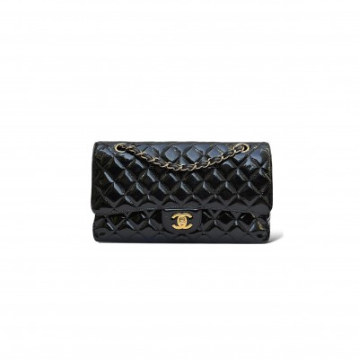 CHANEL MASTER PATENT SHINY BLACK MEDIUM CLASSIC FLAP BAG (25*15*7cm) 